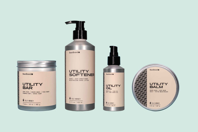 Beardbrand Bald & Bearded Bundle: Utility Bar 3-Pack, Utility Softener, Utility Oil and Utility Balm