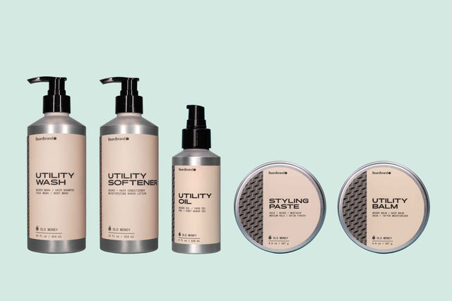 Beardbrand Long Beard Bundle: Utility Wash, Utility Softener, Utility Oil, Utility Balm and Styling Paste