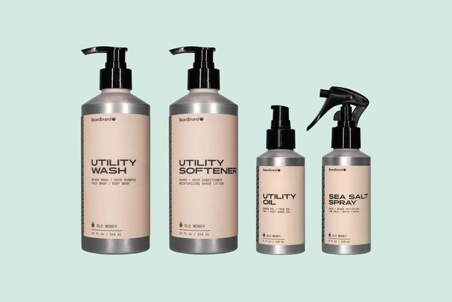 Beardbrand Long Hair Bundle: Utility Wash, Utility Softener, Utility Oil, and Sea Salt Spray
