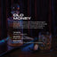 Old Money fragrance graphic showing a crystal decanter, whiskey glass, and pocket watch on a dark blue-lit wood surface. Text describes the scent as a refined, luxurious blend with notes of grapefruit, bergamot, ginger, mint, ylang ylang, leather, amber, oak, sandalwood, and cedarwood.
