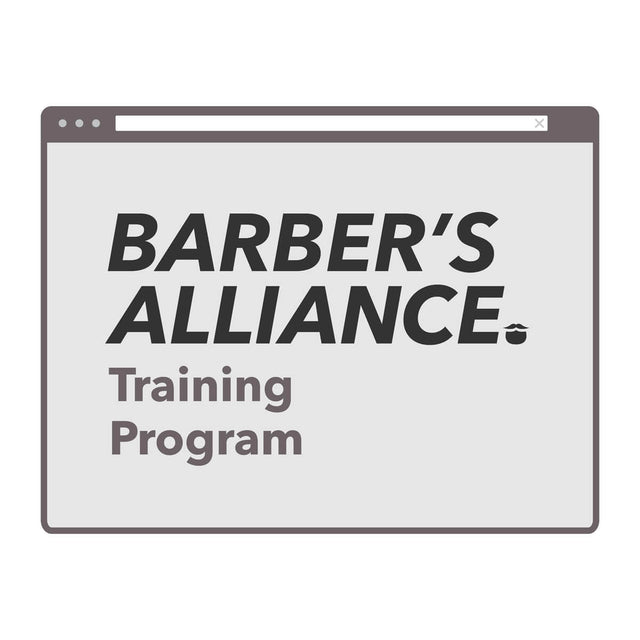 Barber’s Alliance Training Program logo shown inside a browser-style window graphic for online barber education.