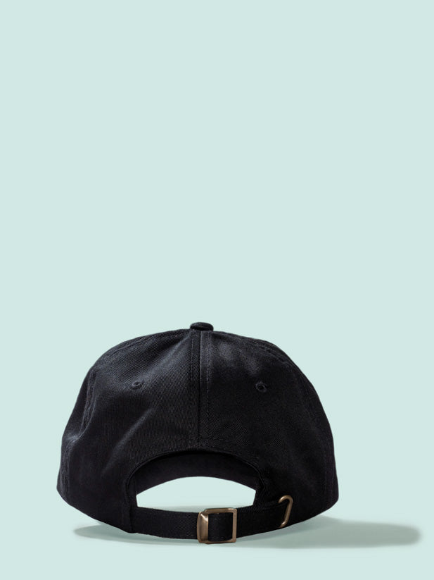 The Alliance Dad Hat in black 100% cotton twill—back view.