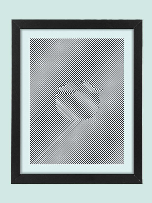 An example of the Beardbrand “Psychedelic Beard” Poster Download framed and printed against a striking blue backdrop.